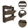Calgary Shoe Rack; Superior Top; One Open Shelf; Two Extendable Shelves -Dark Brown