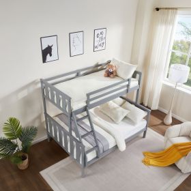 Twin over Full Bunk Bed with Flexible Ladder,Kids Solid Wood Bed Frame,Strong Wooden Slats, Non-Toxic Finishes, No Box Spring Needed,Gray
