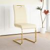 Modern Light Yellow PU dining chair Living room chair Upholstered chair, gold metal chair leg design, kitchen, living room, bedroom