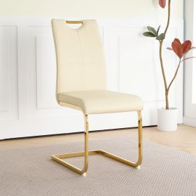 Modern Light Yellow PU dining chair Living room chair Upholstered chair, gold metal chair leg design, kitchen, living room, bedroom