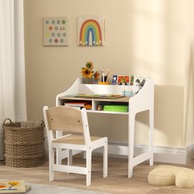 Qaba Kids Desk and Chair Set with Storage and Shelves, for Bedroom & Study Room, Gift for 3-8 Years Old, Natural Wood