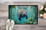 Manatee in a Crystal-Clear Spring Front Door Mat Indoor Outdoor Rugs for Entryway, Non Slip Washable Low Pile, 24H X 36W