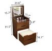 (60cm)(Walnut) 3 in 1 Vanity Desk with Plip Top Mirror,Small Make Up Vanity Set with Visible Glass Desktop,Compact Makeup Vanity with 3 Drawers
