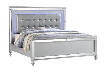 Sterling King 5 PC LED Bedroom set made with wood in Silver Color