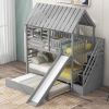 Twin over Twin House Bunk Bed with Trundle and Slide, Storage Staircase, Roof and Window Design, Gray(Old SKU: GX000931AAE)