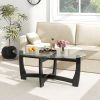 Oval Coffee Table with Tempered Glass Tabletop and Rubber Wood Legs