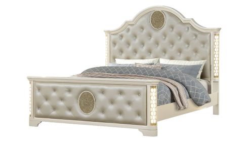 Jasmine Queen 4 Pc Unique LED Vanity Bedroom Set made with Wood in Beige