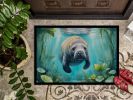 Manatee in a Crystal-Clear Spring Front Door Mat Indoor Outdoor Rugs for Entryway, Non Slip Washable Low Pile, 24H X 36W