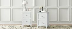 Modern White Nightstand Set of 2,Bed Side Table with 2 Drawers, End Side Table Double for Bedroom Living Room