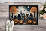 Keeshond Spooky Halloween Front Door Mat Indoor Outdoor Rugs for Entryway, Non Slip Washable Low Pile, 24H X 36W