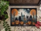Keeshond Spooky Halloween Front Door Mat Indoor Outdoor Rugs for Entryway, Non Slip Washable Low Pile, 24H X 36W