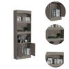 Simma Bookcase; Metal Hardware; Three Shelves; Double Door Cabinet -Light Gray