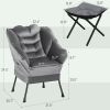 HOMCOM Lazy Chair and Ottoman Set, Fabric Upholstered Accent Chair with Side Pockets, for Living Room, Bedroom, Gray
