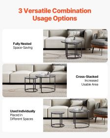 VEVOR Nesting Coffee Table Set of 2, 23.6 in Round Coffee Table, Glass Nesting Tables for Small Place
