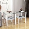 Set of 2, Glass two layer tea table, small round table, bedroom corner table, living room side table,White