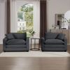 Luxurious and Sophisticated Deep Seated Sofa Set with Two Single Chairs in Grey Corduroy Fabric, Suitable for Bedroom and Office