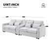 [VIDEO provided] [New] 114.2" Upholstered Sofa with Console, 2 Cupholders and 2 USB Ports Wired or Wirelessly Charged
