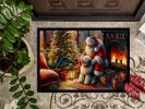 Old English Sheepdog and Santa Claus Front Door Mat Indoor Outdoor Rugs for Entryway, Non Slip Washable Low Pile, 24H X 36W