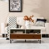 2 Tier 40 Inch Length Modern Rectangle Coffee Table with Storage Shelf and Drawers living room table
