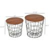 HOMCOM End Tables Set of 2, Nesting Tables with Storage, Round Accent Side Tables with Removable Top for Living Room, Bedroom, Black / Brown