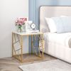 Square End Table with Tempered Glass Tabletop and Gold Finish Geometric Frame