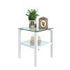 Set of 2, Glass two layer tea table, small round table, bedroom corner table, living room side table,White