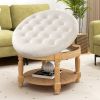 29 Inch Large Round Ottoman Coffee Table 2-Tier Upholstered Tufted Footrest Ottoman with Flip-up Top