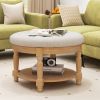 29 Inch Large Round Ottoman Coffee Table 2-Tier Upholstered Tufted Footrest Ottoman with Flip-up Top