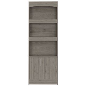 Simma Bookcase; Metal Hardware; Three Shelves; Double Door Cabinet -Light Gray