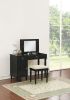 Bedroom Vanity Set w Stool Open Up Mirror Storage Space Drawers Rubber wood Ring Pull Handles Black Color Vanity
