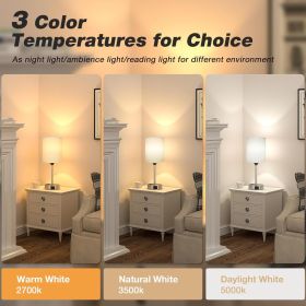 White Bedside Lamp for Bedroom - 3 Color Temperatures Desk Lamp with USB C and A Ports, Pull Chain Table Lamp with AC Outlet