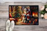 Old English Sheepdog and Santa Claus Front Door Mat Indoor Outdoor Rugs for Entryway, Non Slip Washable Low Pile, 24H X 36W