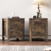 Farmhouse Wooden Nightstand Set of 2 with Retro Design, Wood Side Table with Storage Cabinet for Bedroom, Antique Walnut