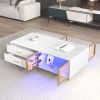 Modern White Coffee Table with 2 Glass Door Storage, 4 Drawers, Gold Metal Legs, and Multi-Color Lighting in 47.2''