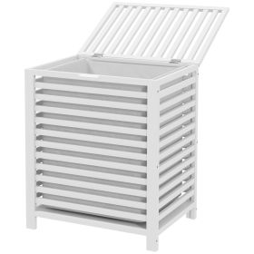 55 L Bamboo Laundry Basket with Lid, Cloth Hamper with Removable Liner Bag, 19.75"L x 14.25"W x 23.5"H, White.