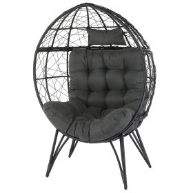 Black Rattan, Gray Cushions, Rattan Egg Chairs-Suitable For Patios, Porches, Backyards, Living Room Balconies