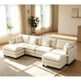 Modern 4seats with 2ottoman 149.61"Sectional Sofa with Waist Pillows,4-seat Upholstered Symmetrical Sofa Furniture,Sleeper Sofa Couch with Chaise Loun