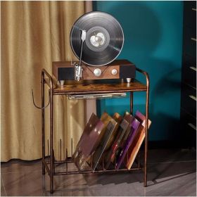Wooden Vinyl Record Stand, Antique Brown