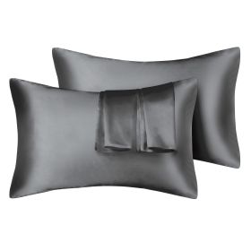 75D Satin Artificial Silk Pillowcase (Option: Dark Grey-Queen 20X30in-1Pairs)