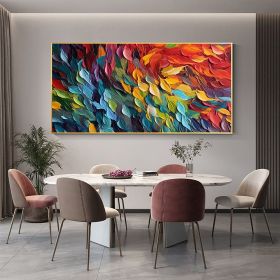 Handmade Oil Painting Original Colorful Feathers Oil Painting On Canvas Large Wall Art Abstract Colorful Painting Custom Painting Living room Home Wal (Style: 1.0, size: 150x220cm)