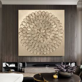 Handmade Oil Painting Original Blooming Flower oil Painting On Canvas  Abstract Textured Wall Art Gold Floral Painting Custom Home Decor Bedroom Wall (Style: 1.0, size: 70x70cm)