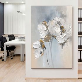 Handmade Oil Painting Fancy Wall Art Personalized Gifts Abstract White Floral Painting On canvas Large Flower Oil Painting Minimalist Modern Living Ro (Style: 1.0, size: 100x150cm)