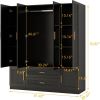 Wooden Armoire Wardrobe Closet with 3 Doors Hanging Rods 4 Drawers Shelves Large Capacity Clothes Storage Cabinet Organization for Bedroom Black 47.24