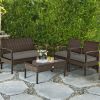 4 Pieces Patio Rattan Cushioned Furniture Set with Loveseat and Table Outdoor Conversation Sets
