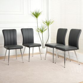 Modern Charcoal PU dining chair, cloth upholstered chair, electroplated metal chair legs, suitable for home furniture living room, bedroom, kitchen (Color: as Pic)