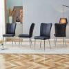 Modern minimalist dining chairs, black PU leather curved backrest and seat cushions, electroplated metal chair legs, suitable for restaurants
