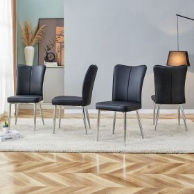 Modern minimalist dining chairs, black PU leather curved backrest and seat cushions, electroplated metal chair legs, suitable for restaurants (Color: as Pic)