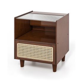 Simple Retro Bamboo Rattan Nightstand with Drawer (Color: Brown, Type: Nightstand)