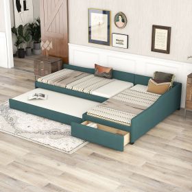 Upholstered Double Twin Size Daybed with Trundle and Drawer (Color: Green)
