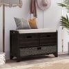 Storage Bench with Removable Basket and 2 Drawers,Fully Assembled Shoe Bench with Removable Cushion